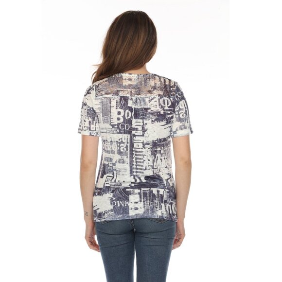 White Navy Graphic Design Print Top - Picture 7 of 11